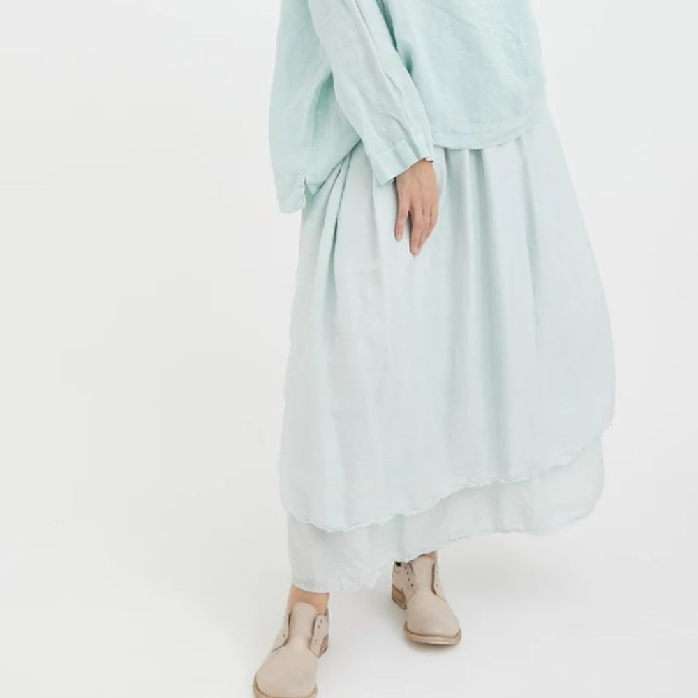 Metta Melbourne - Amy Long Double Layer Skirt - Silk in Ice Blue. NWOT
